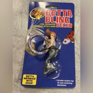 Fish tank Betta Bling Decor Betta Mermaid with Hoop - Silver & Orange